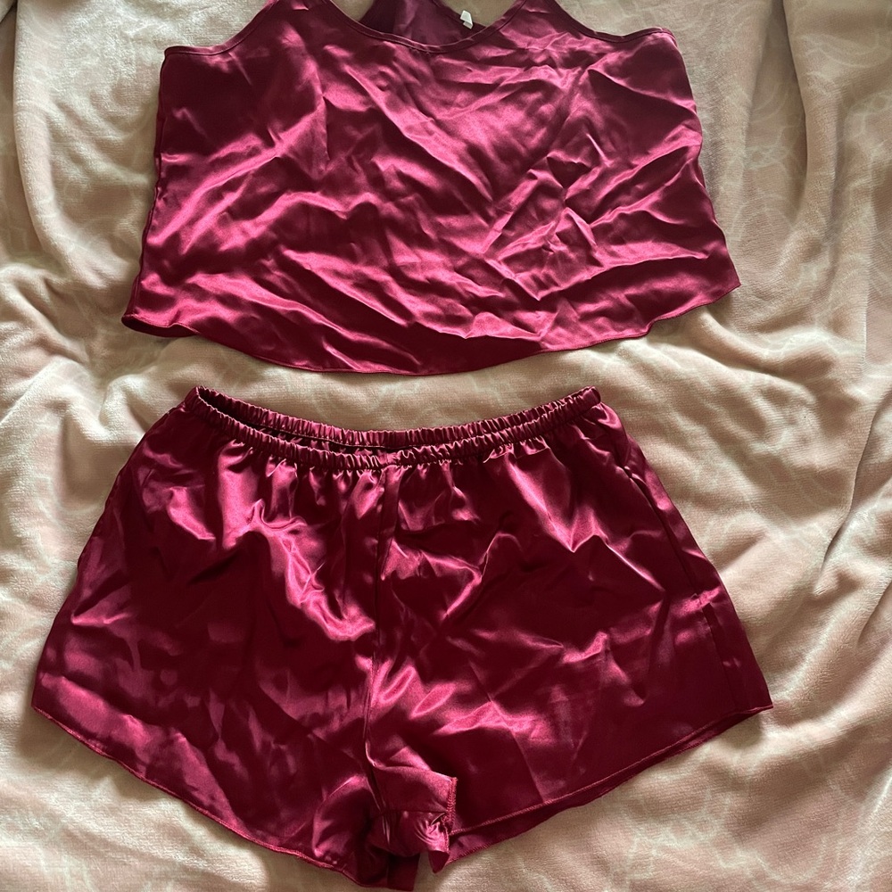 Satin Sleepwear Set in Burgundy